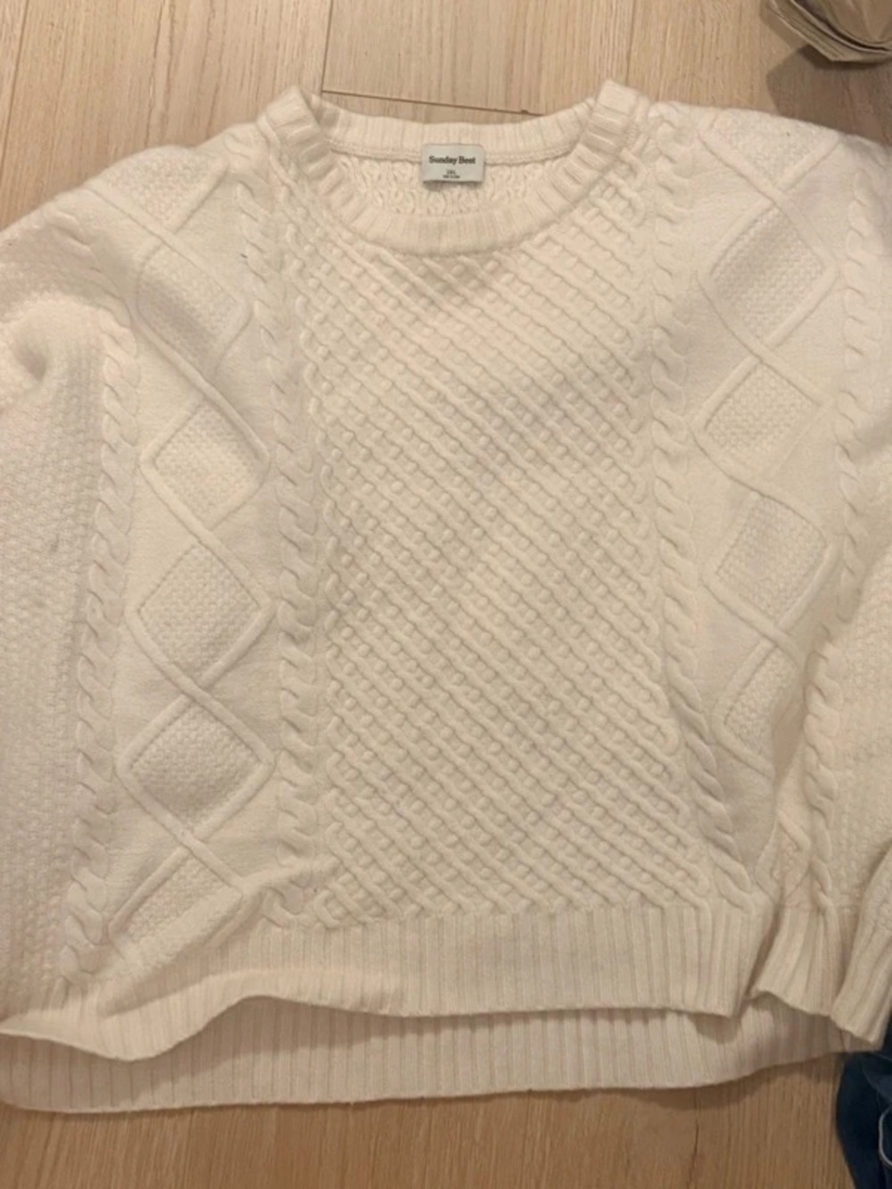 Sunday Best Ivory Cable Knit Crewneck Sweater